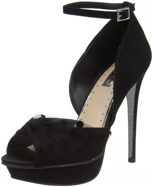 £80 Miss Kg Size 7 40 Cora Black Tulle Suede Ankle Strap Shoes Sandals Bnwb