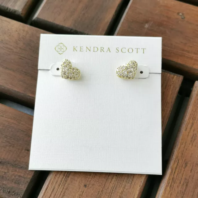 Kendra Scott Ari Gold Heart Earrings PAVE White Crystal w/dust bag