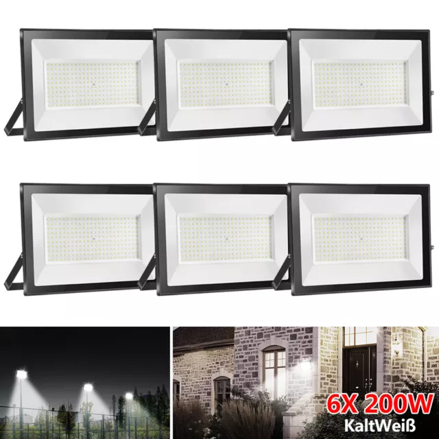 6x 200W LED Fluter Strahler Scheinwerfer Außen Garten Leuchte Baustrahler IP65