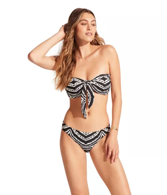 Seafolly Women's Reversible Hipster Bikini Bottom Swimsuit, Zanzibar Black, Sz 4