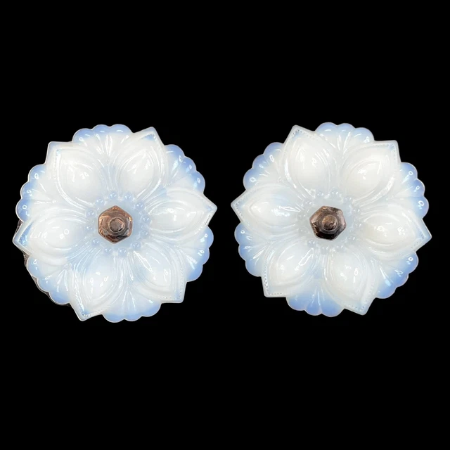 Pair 4.25” Opalescent Glass Victorian Flower Curtain Tie Back Holdbacks Set of 2
