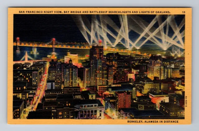 San Francisco CA-California, Aerial Night View Of Town Antique Vintage Postcard
