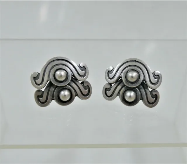 WOW Emilia Castillo Sterling Silver Handcrafted Oxidized Earrings Double Scroll