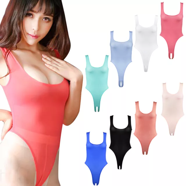 One Piece Women's Bodysuit High Cut Bikini Thong Open Crotch Leotard Swimwear