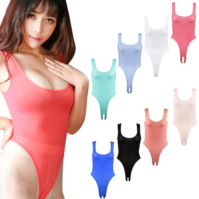 Women's Mesh Crothless Leotard Bodysuit – See Through Lingerie Nightwear, Size XL