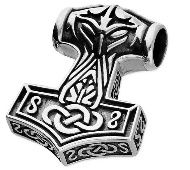 Silver Pendant Thors Hammer 925 Sterling Silver Oxidised Celtic Norse Biker Heav