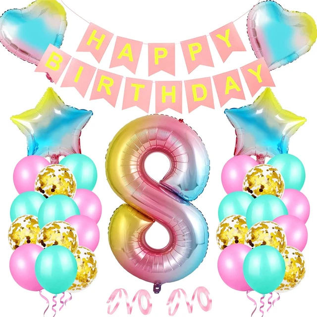 LUFTBALLON 8 GEBURTSTAG Bunte, Kindergeburtstag Deko balloon Set, Happy