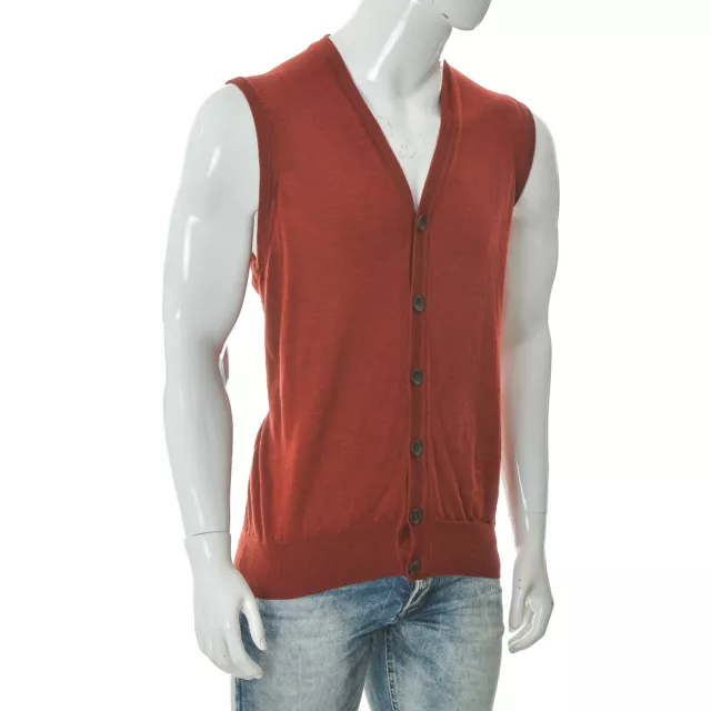 Oscar Jacobson Homme sans Manche Cardigan Gilet Col V Taille XL Pure Laine Rouge