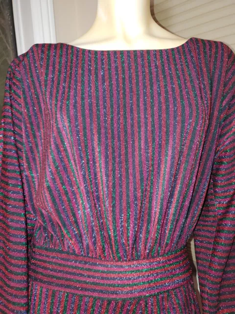 Trina Turk Sparkle Metallic Stripe Dress Long Sleeve Stretchy Tulip Skirt 6 3