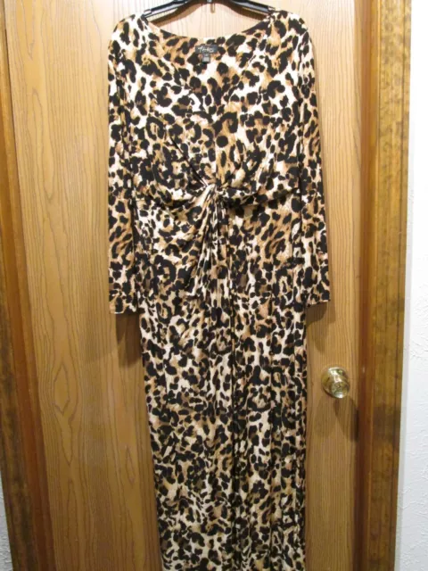 Thalia Sodi Womens Leopard Animal Print Long Sleeve Stretch Long Dress Size L