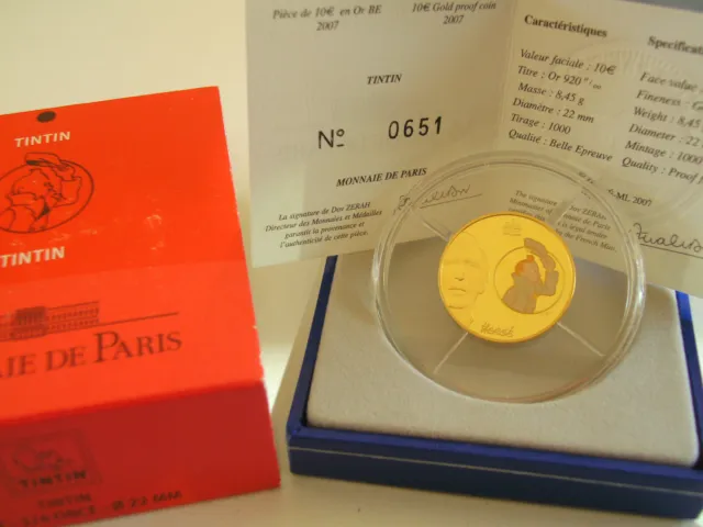 Frankreich 10 Euro Gold 1/4 Unze 2007 Tim und Struppi, TinTin