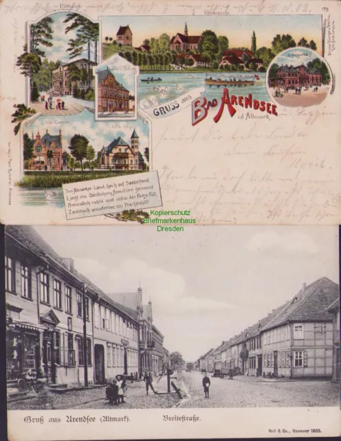 170265 2 AK Arendsee Altmark Breitestraße 1905 Litho 1902 Gasthaus Schützenhaus