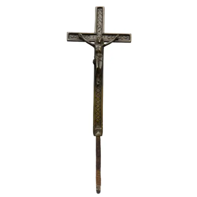 Antico Crocifisso Croce Astile In Bronzo Fine 1600 Xvii Sec