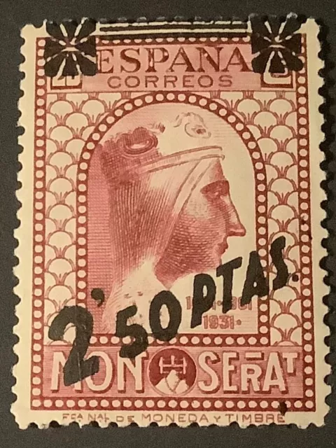 ESPAÑA 1938.  Monasterio de Monserrat. 2,50 sobre 25Cts. EDIFIL 791. NHM