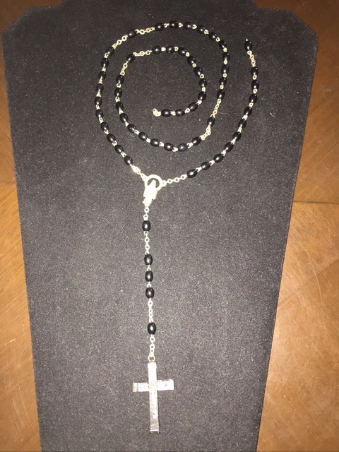 Vintage Miraculous Medal Black Beaded & Silver Tone Rosary Made In Italy Vintage Miraculous Medal Black Beaded & Silver Tone Rosary Made In Italy
