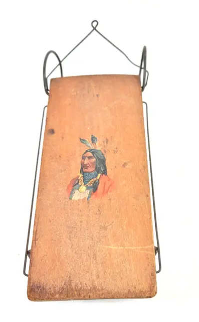 NATIVE AMERICAN INDIAN CHIEF DECAL MINIATURE SLED SOUVENIR Antique