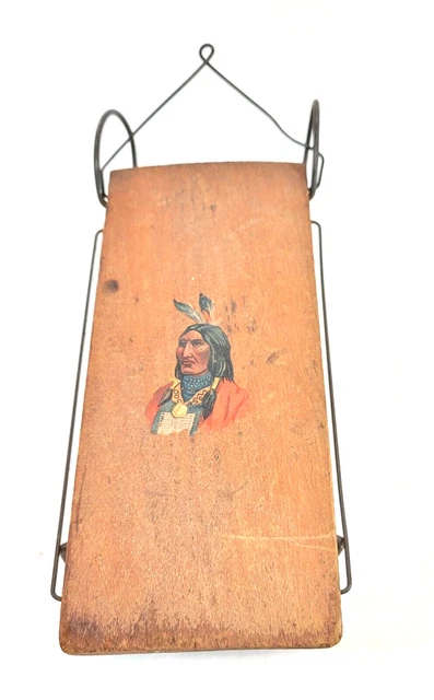 NATIVE AMERICAN INDIAN CHIEF DECAL MINIATURE SLED SOUVENIR Antique NATIVE AMERICAN INDIAN CHIEF DECAL MINIATURE SLED SOUVENIR Antique