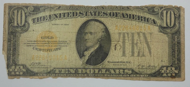 BARGAIN Series of 1928 $10 Gold Certificate CIRC Fr#2400