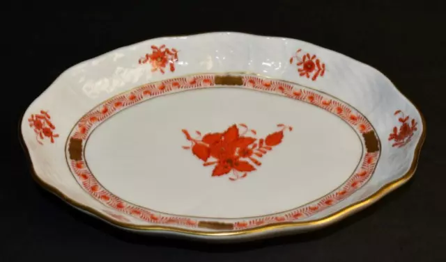 Vtg Herend Hongrie Main Peint Chinois Bouquet Rouille Ovale Forme Plat # 1213/