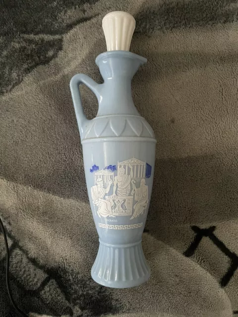 Vintage JIM BEAM Empty Decanter Sky Blue Socrates Plato Aristotle Grecian