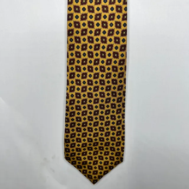 Tommy Hilfiger Men’s Necktie 4” 100% Silk 2-Tone Gold Maroon Blue Geometric Tie