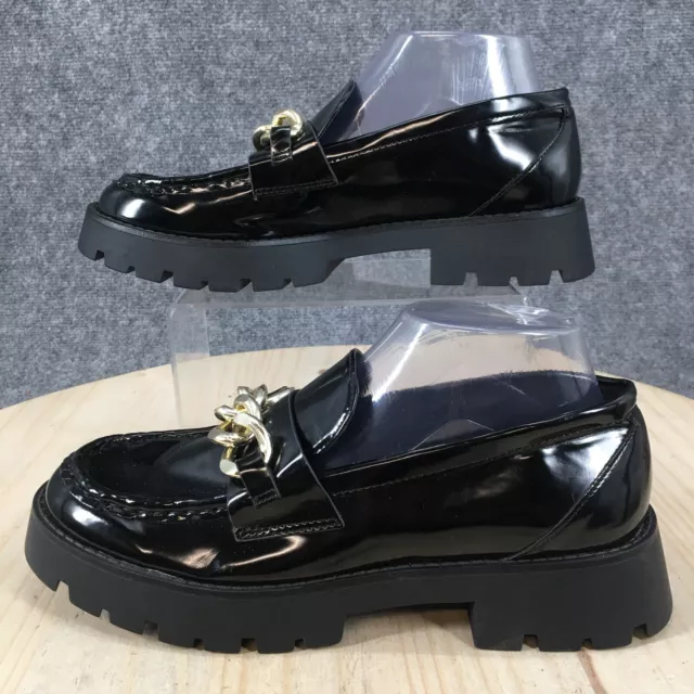 Pull And Bear Shoes Womens 39 Chunky Platform SlipOn Loafer Black Patent Leather