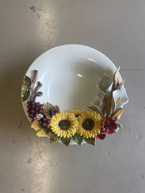 STUNNING Vintage Ceramiche Giacomini Orvieto Large 3D SUNFLOWER Bowl 2