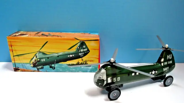 Vintage 1958 Navy Helicopter Friction German Tin Toy - New In Box