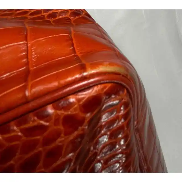Longchamp Terracotta Roseau Croc Embossed Leather Toggle Top Handle Tote Purse 9