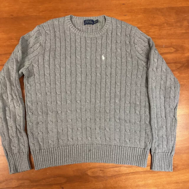 POLO RALPH LAUREN Womens Sweater Gray Cable Knit Pullover Long Sleeve ...