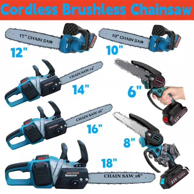 2/4 Batteries 4''-12'' 6000W Cordless Chainsaw Electric One-Hand Saw Wood Cutter