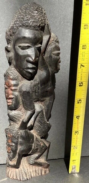 6 Faces Figurine Sculpture Fine Art Wood Carving vintage Makonde Carved Ironwood