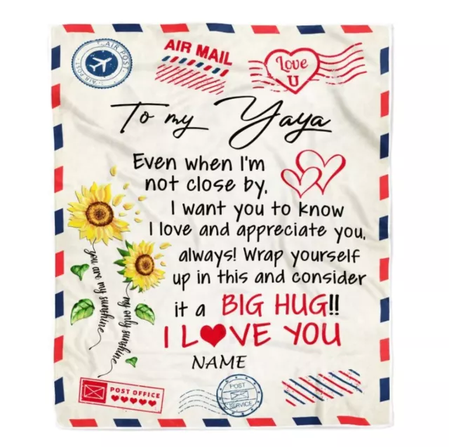 Personalized To My Yaya Blanket From Kids Love Big Hug Air Mail Letter Sunflower