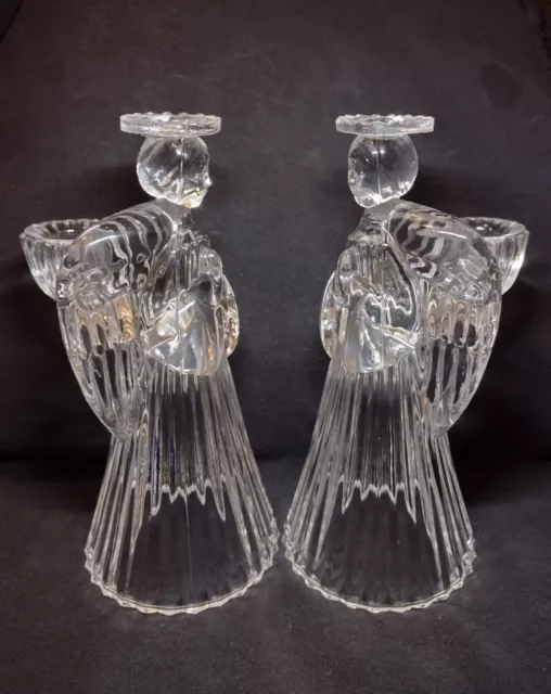 Crystal Glass Angel Candle Holders Pair of Two Vintage ? Unmarked NM Used 2