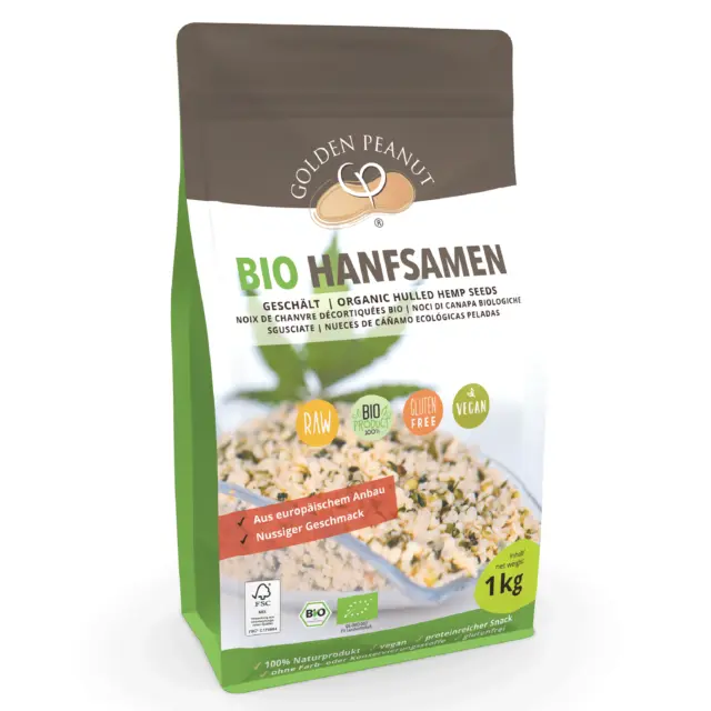 Bio Hanf Samen geschält 1 kg Hanfnüsse proteinreich Eiweißquelle Rohkostqualität