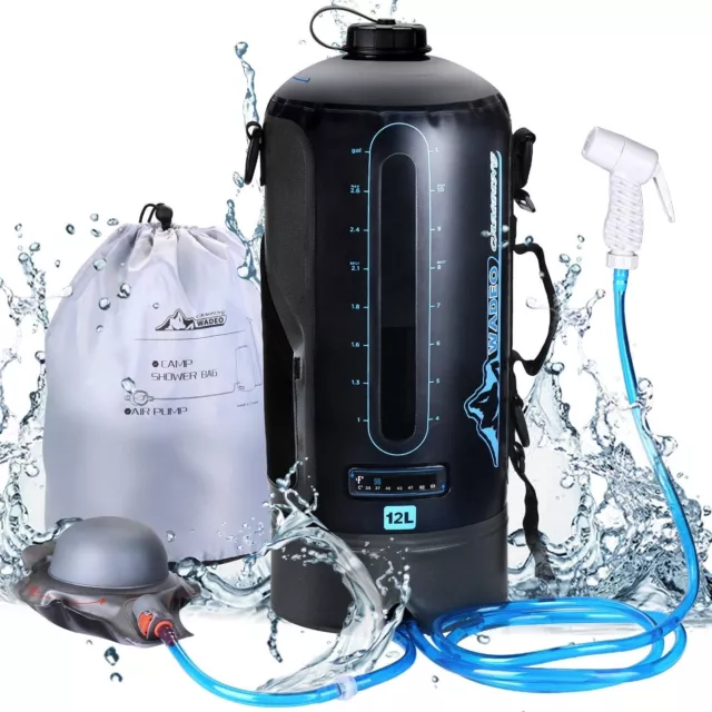 WADEO Sac de Douche de Camping Portable à Chauffage Solaire Une capacité de 12L.