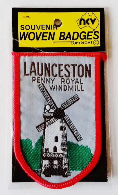 LAUNCESTON windmill vintage souvenir woven sew on cloth patch badge NCV