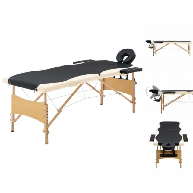 Massagetisch Klappbar 2 Zonen Holz Schwarz Und Beige