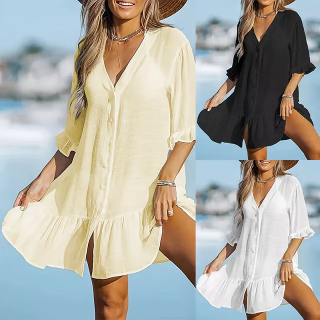 Womens Beach Cover Up Swimwear Beachwear Bikini Summer Hawaiian Shirt Dress Tops