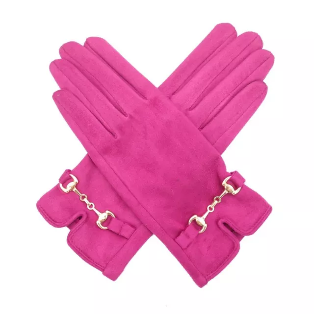 Fuchsia Pink Gloves Metal Horsebit Ladies Womens S/M One Size Christmas Gift New