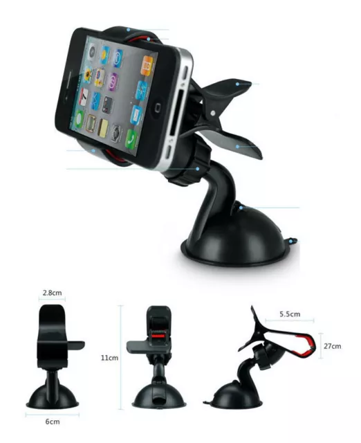 Universal 360 Rotating Car Windshield Mount Holder Stand Bracket for Cell Phone