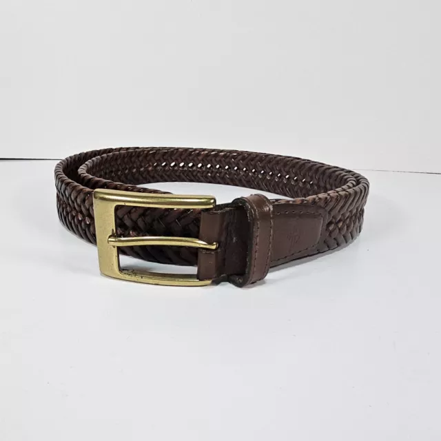 Dockers Belt Mens 42 Leather Braided Brown Weave Woven Casual Gold Buckle