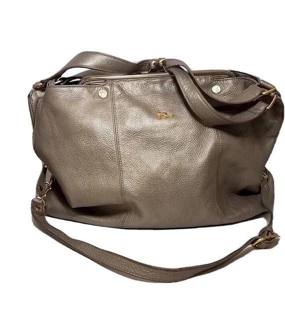 Emma Fox Women's Gold Champagne Leather Satchel Handbag