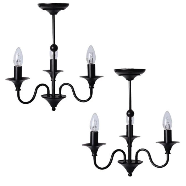 Pair of Modern Matt Black 3 Light Ceiling Chandelier Fitting Bedroom Hallway