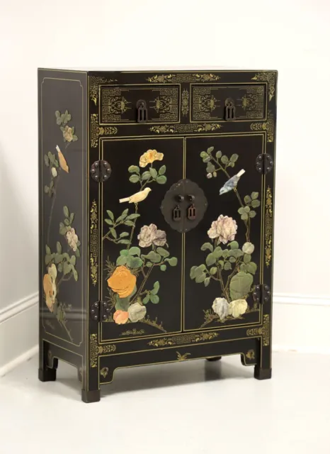 JINLONG Mid 20th Century Chinese Black Lacquer and Soapstone Console Cabinet