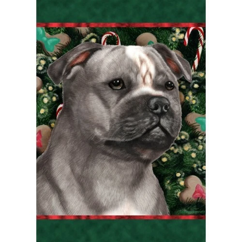 Christmas Holiday Garden Flag - Blue & White Staffordshire Bull Terrier 142281