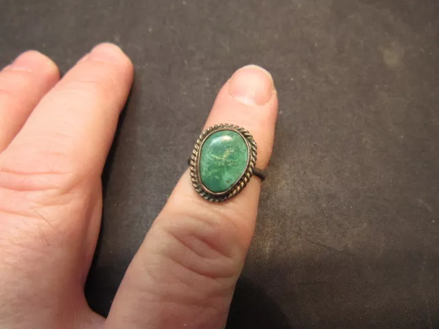 native american sterling silver green turquoise ring