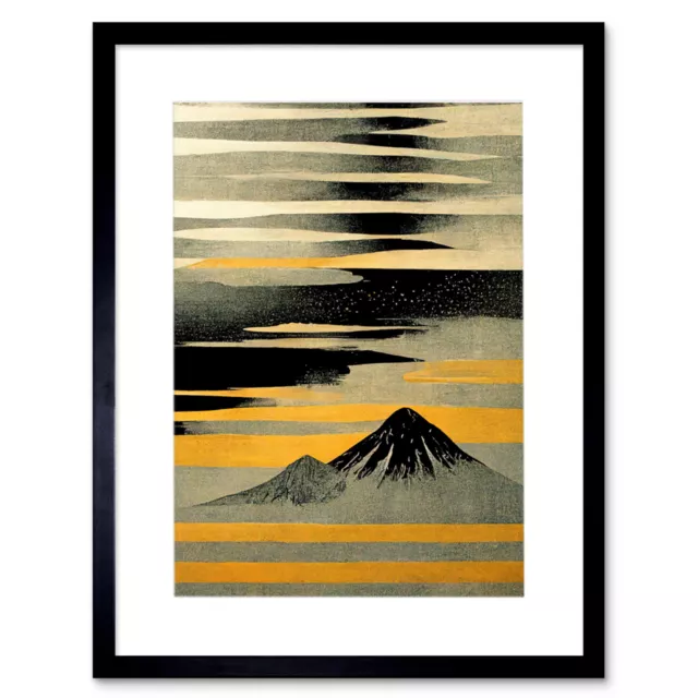 Simple Mount Fuji Silver Grey Black Gold Framed Wall Art Print Picture 12X16