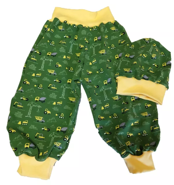 Hose Pumphose Mitwachshose Mütze SET Baby Kinder LKW Kran Baustelle Handmade