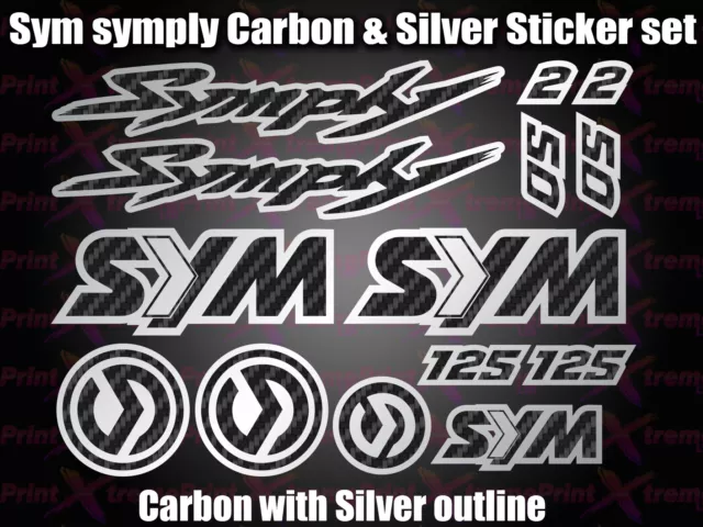 Sym Symply 1, 2 Stickers / Decals Carbon & silver printed vinyl, 50, 125